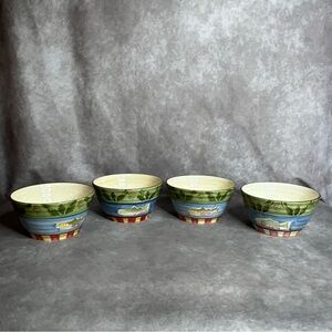 Timberland Bella Ceramica Soup Cereal Bowl Rustic Motif Fish Foliage Outdoorsy